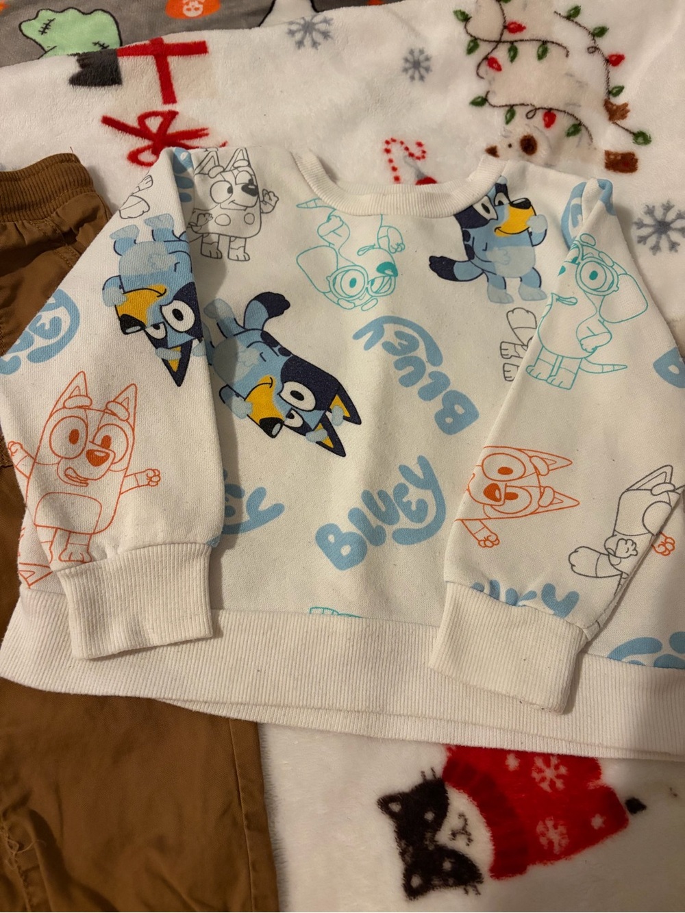 Kids' White Bluey Graphic Sweatshirt in White with Blue and Orange Accents